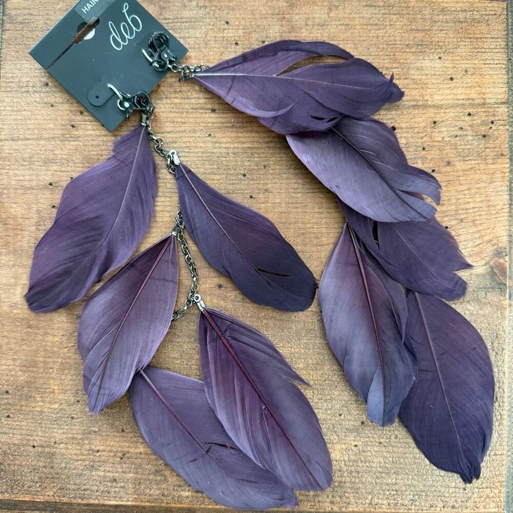 NWT NOS Vintage Y2K Deb Purple Feather Clips Indie Sleaze